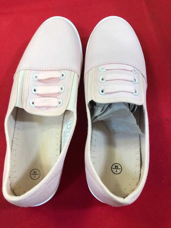 Photo 2 of Women's Canvas Slip on Sneakers Casual Slip on Walking Shoes Womens Tennis Shoes Flat Dress Shoes Non Slip Work Shoes 7 Light Pink