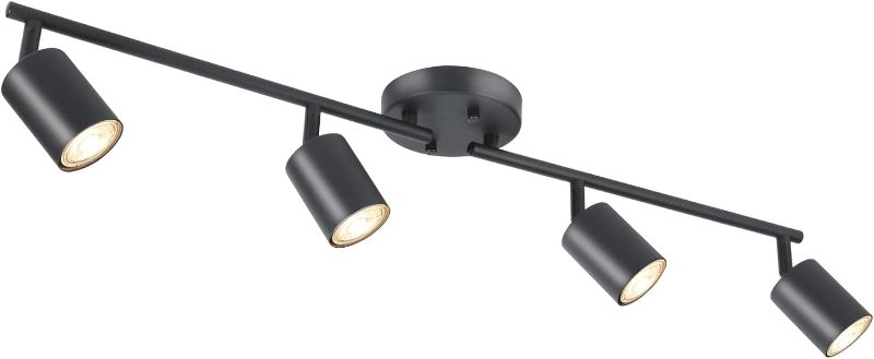 Photo 1 of LED 4 Light Track Lighting Kit, Black 4 Way Ceiling Spot Lighting, Flexibly Rotatable Light Head for Kitchen, Living Room, Bedroom, Bulb Not Included