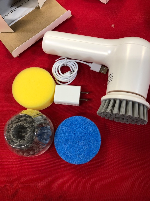 Photo 2 of Electric Spin Scrubber, Power Scrubber Cordless Electric Shower Scrubber for Cleaning with LED Display, for Bathroom, Tub, Kitchen Stove, Tile Grout with 4 Brush Heads (White)