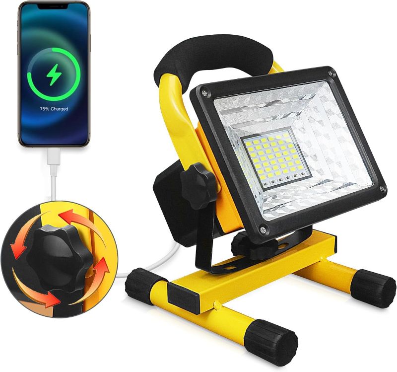 Photo 1 of 
Portable Cordless Work Light 4000 lumens LED construction lights IPX5 Waterproof rechargeable Work lights with stand 6000K Daylight Portable flood light...