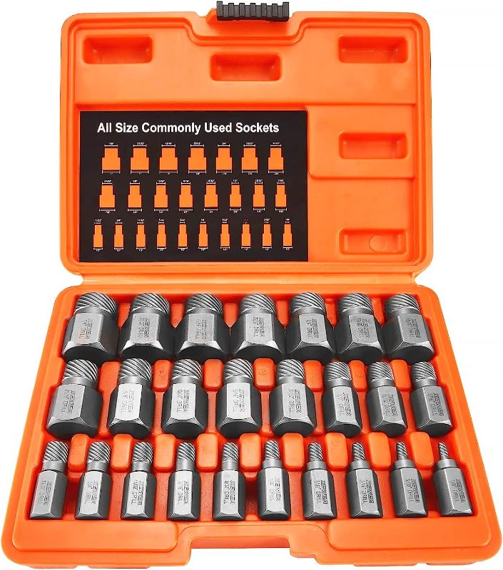 Photo 1 of 25Pcs Screw Extractor Set Hex Head Multi-Spline Easy Out Bolt Extractor Tool, Chrome Molybdenum Alloy Steel Heavy Duty EZ Out Rounded Screw Remover