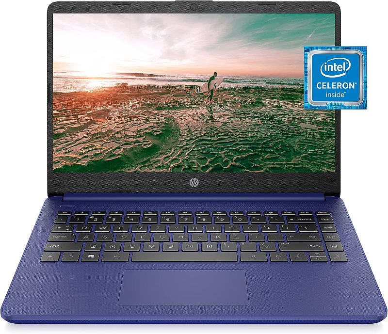 Photo 1 of HP 14 Laptop, Intel Celeron N4020, 4 GB RAM, 64 GB Storage, 14-inch Micro-edge HD Display, Windows 11 Home, Thin & Portable, 4K Graphics, One Year of Microsoft 365 (14-dq0010nr, 2021, Indigo Blue)