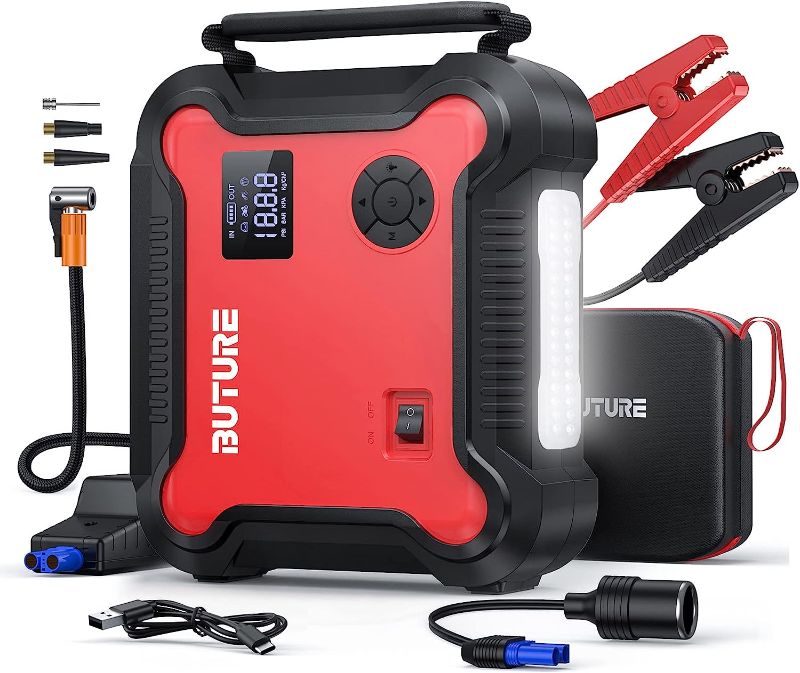 Photo 1 of 
Portable Car Jump Starter with Air Compressor, BUTURE 150PSI 4500A 26800mAh Booster Pack (All Gas/8.0L Diesel) Digital Tire Inflator, Fast Battery Charger 3...