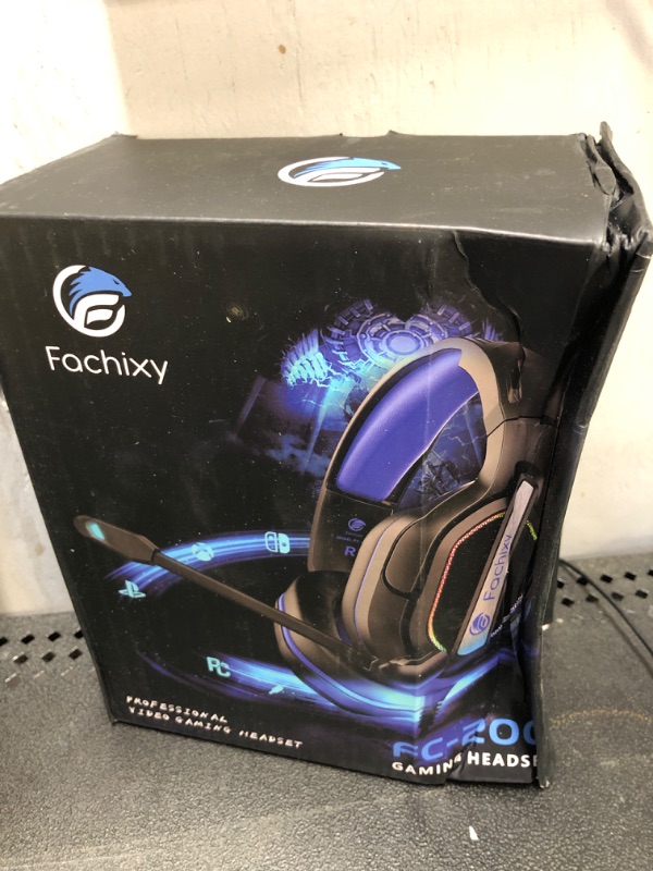 Photo 2 of Fachixy?2024 New?FC200 Gaming Headset for PS4/PS5/PC/Xbox One, Noise Canceling Headset with Stereo Microphone Sound, Computer Headset with 3.5mm Jack & RGB Light Blue Standard