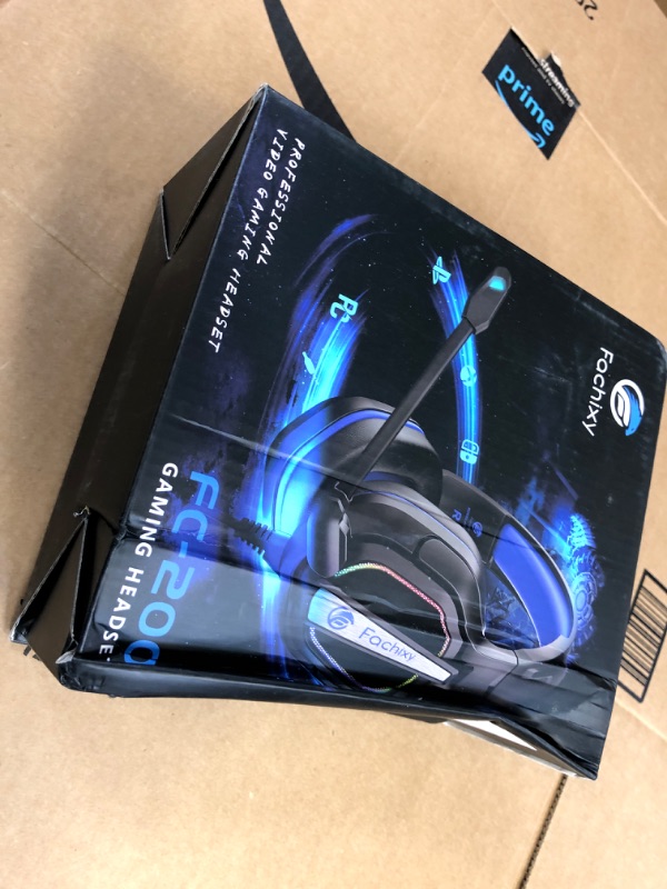 Photo 2 of Fachixy?2024 New?FC200 Gaming Headset for PS4/PS5/PC/Xbox One, Noise Canceling Headset with Stereo Microphone Sound, Computer Headset with 3.5mm Jack & RGB Light Blue Standard