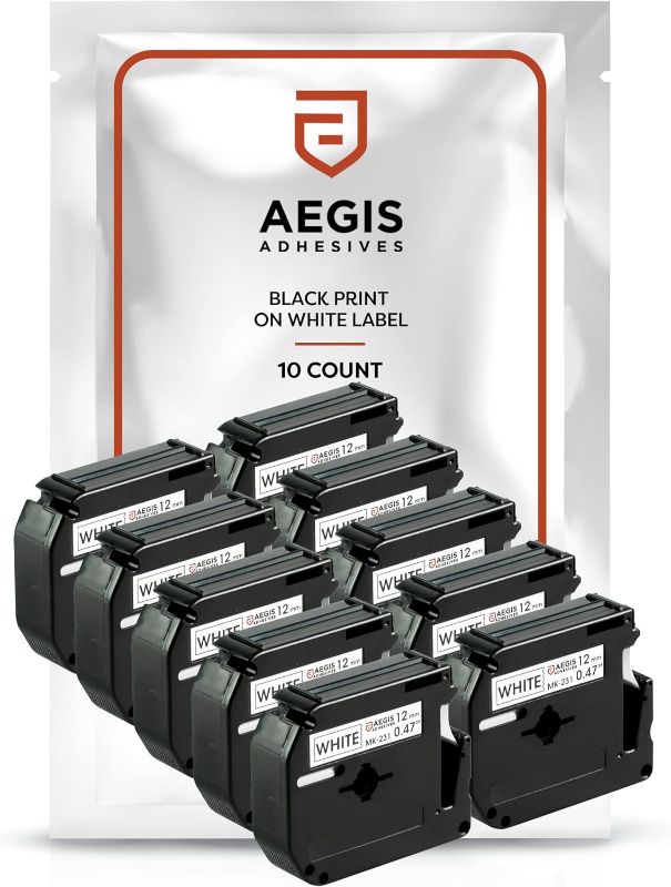 Photo 1 of Aegis Adhesives 10-Pack Label Tape Replacement Tape White | Compatible with Brother TZE LAMINATED TAPE TZE-211 TZ-211 TZE211. 6MM/0.24 INCH