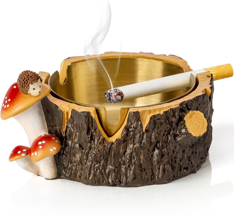 Photo 1 of Yiiwinwy Ashtray for Weed Smokers,Hedgehog Mushroom Cute Cigar Ashtray Outdoors with Stainless Steel Tray,Ashtrays for Smokers,Ash trays for Patio Garden Home Outdoor Indoor Decor