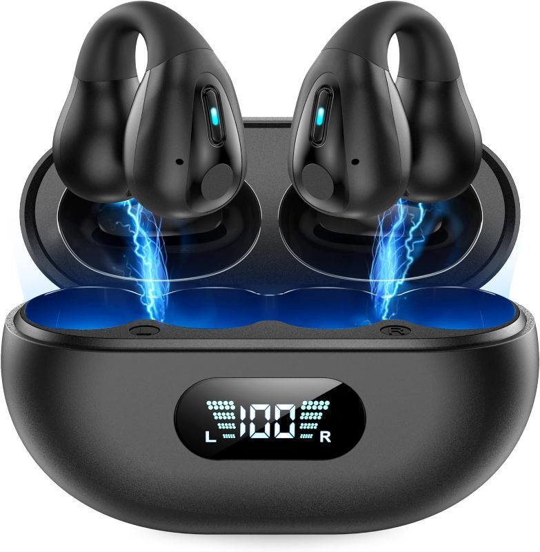 Photo 1 of Wireless Earbuds Bluetooth Headphones Sports Wireless Headphones Ear Buds Supports Wireless Charging Dual LED Power Display Waterproof Bluetooth Open Ear Earbuds For Cycling,Running Workout (Black)
