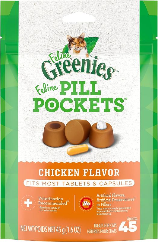 Photo 1 of 2pcs exp date 03/2024   Greenies Pill Pockets Treats for Cats, Chicken Flavor - 45 g