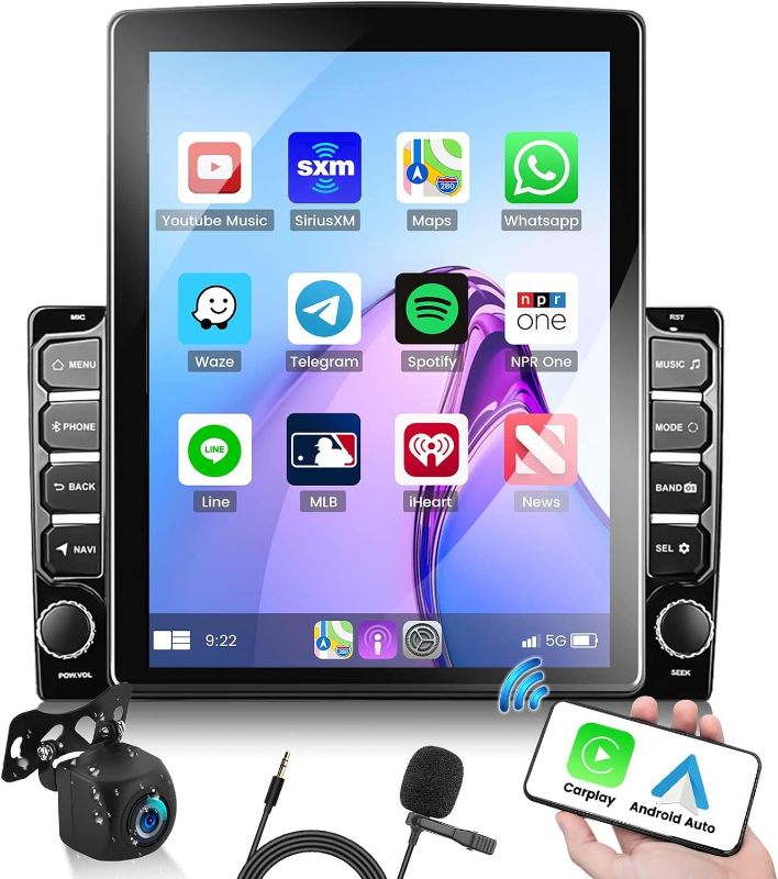 Photo 1 of 1+32G Android 13 Double Din Car Stereo 9.7 inch Vertical Touchscreen with Apple Carplay Android Auto Mirror Link Multimedia Player Head Unit FM RDS HiFi Bluetooth WiFi GPS + AHD Backup Camera & MIC

