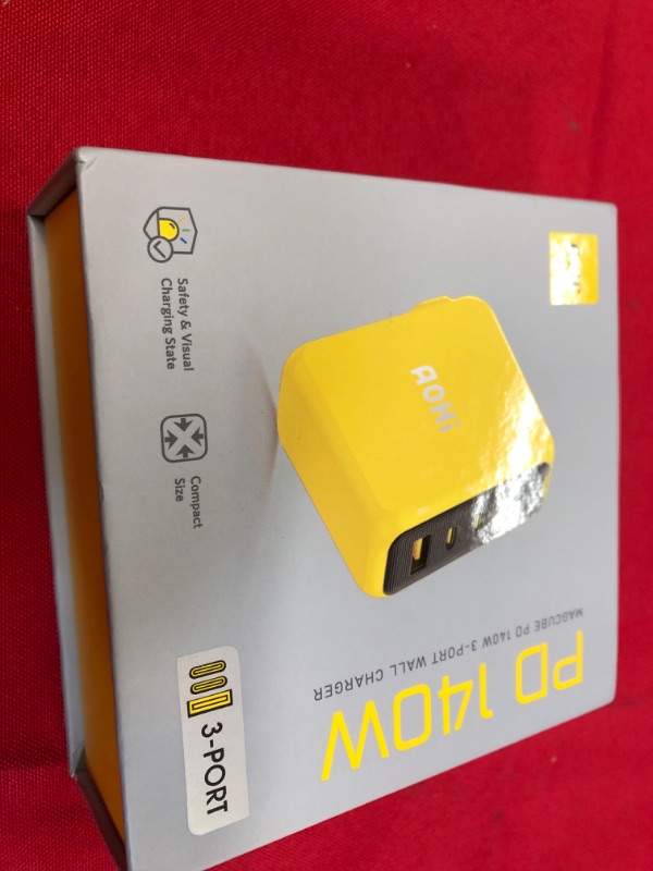 Photo 2 of AOHI Magcube 140W Gan+ USB C Charger PD 3.1 MacBook Pro Charger 3-Port PPS USB C Laptop Wall Fast Charger Foldable Plug for MacBook Air, iPad Pro, Galaxy S22/21, iPhone 15/14/Pro, Pixel. etc, Yellow