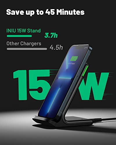 Photo 1 of  Wireless Charger, INIU 15W Qi-Certified Fast Wireless Charging Stand with Sleep-Friendly Adaptive Light Compatible with iPhone 15 14 13 12 11
