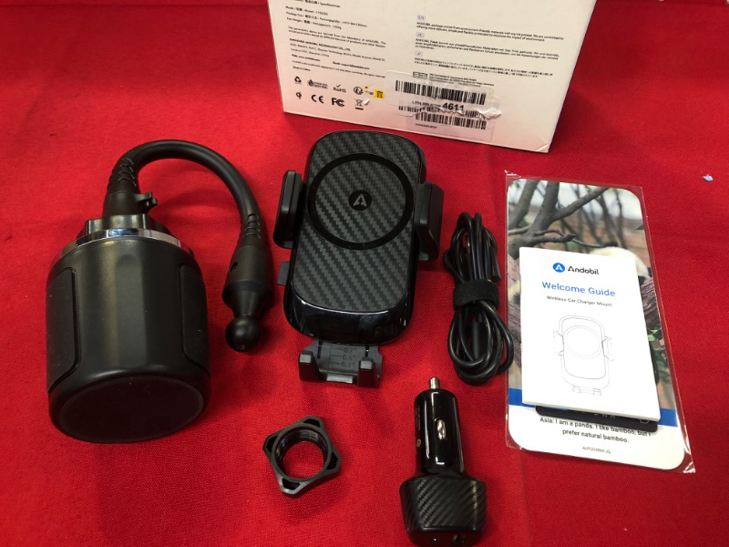 Photo 1 of andobil Wireless Car Charger - [10W Safety Charging, Qi-Certified] Fit for Samsung Galaxy S23/S23 Ultra/S22/S22+/S22 Ultra/S21/S21+/S21 Utral/S20 with QC3.0 Adapter, Cup Holder Phone Mount for Car