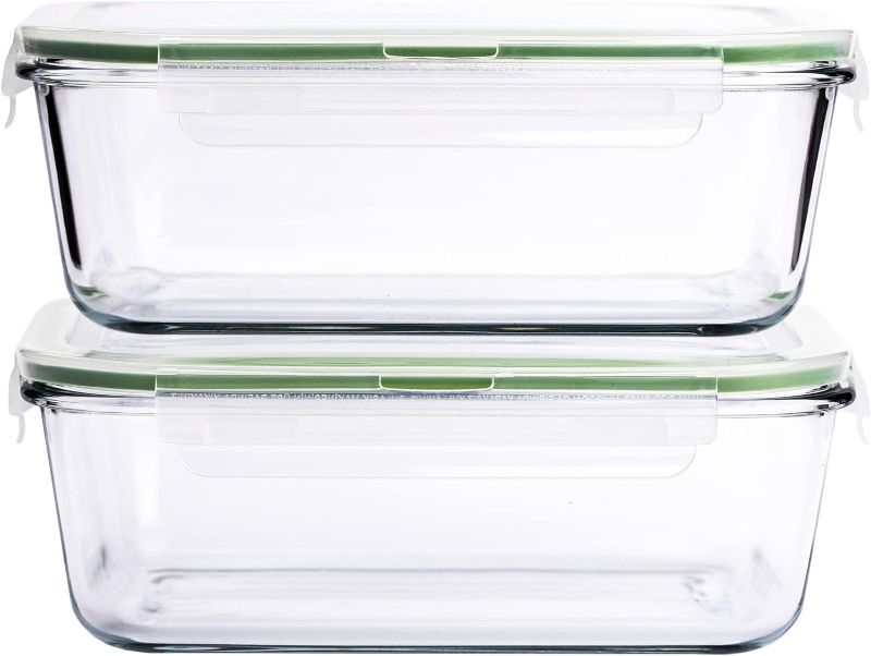 Photo 1 of 63 Oz 2 Pcs Large Glass Food Storage Containers 8 Cups Family Size Set Baking Containers with Locking Lids Storing food, BPA Free Leak Proof Microwave Oven Safe (2, 63 OZ)