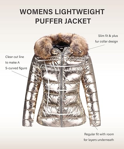 Photo 1 of Bellivera Womens Lightweight Puffer Jacket, Winter Coats for Women Warm Quilted Bubble Padded Hood Coat with Faux Fur Collar