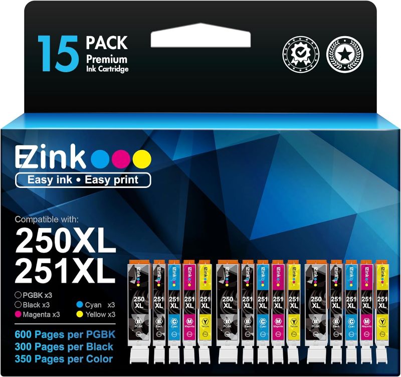 Photo 1 of E-Z Ink (TM Compatible Ink Cartridges Replacement for Canon 250 251 XL PGI-250XL CLI-251XL to use with PIXMA MX922 MX920 IX6820 MG5520 MG7520 IP8720 MG6620 MG6320 MG7120 (15 Pack)