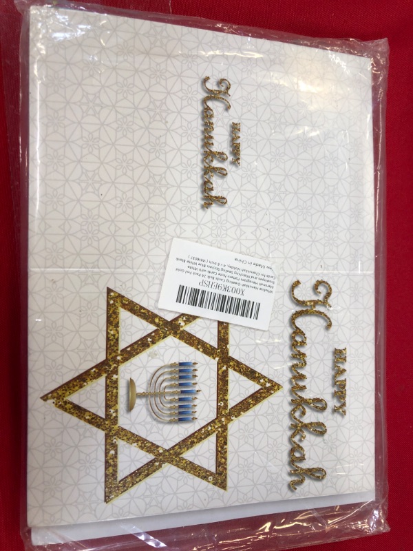 Photo 2 of Whaline Hanukkah Greeting Cards Bulk 24 Pack Foil Gold Menorah Hexagram Pattern Note Cards with White Envelopes and Matching Sealing Stickers Blue White Blank Cards for Chanukkah Holiday, 4 x 6 Inch