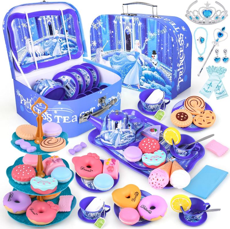 Photo 1 of 
Tea Set for Little Girls,Kids Pretend Toy Tin Tea Set and Carrying Case (Princess Tin Teapot Set)