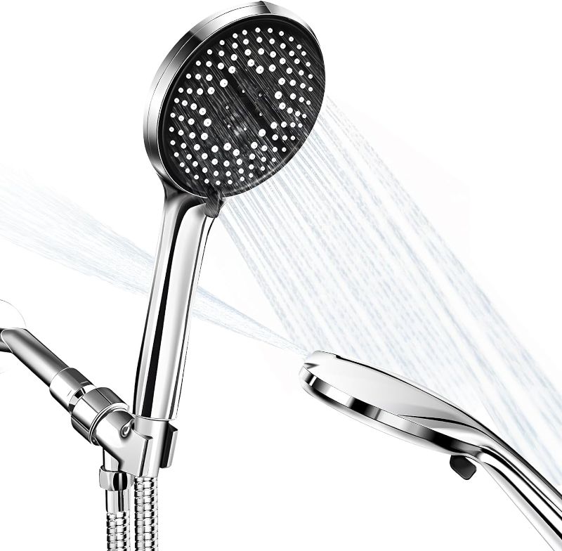 Photo 1 of  Handheld Shower Head, 4 Modes High Pressure Detachable Shower Head with 59 Inch Stainless Steel Hose, Angle Adjustable, Built-in Power Wash to Clean Tub & Pets