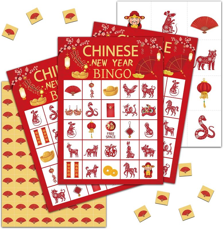 Photo 1 of  Chinese New Year Bingo Games, Lunar New Year Games, Chinese New Year Bingo, Chinese New Year Activity, Chinese New Year Party Decorations Supplies, 24 Players Bingo Games (B03)
