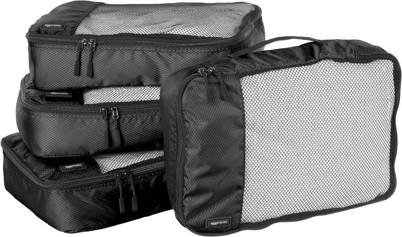 Photo 1 of Amazon Basics 4 Piece Packing Travel Organizer Zipper Cubes Set, Medium, Black