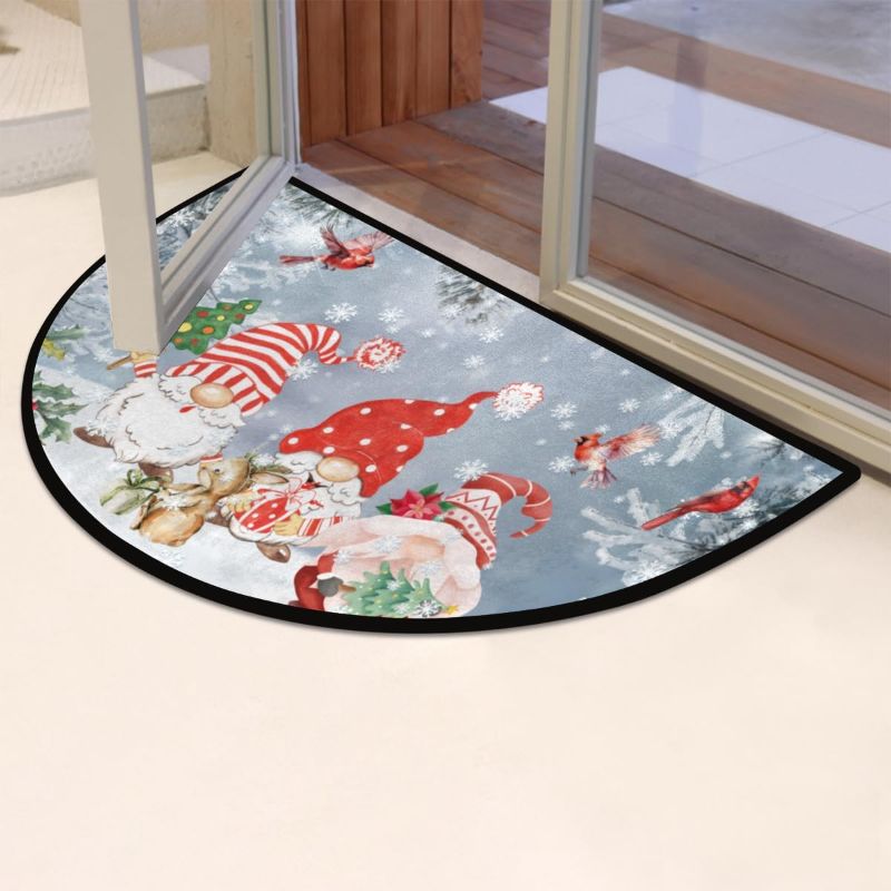 Photo 1 of  Christmas Gnomes Half Round Door Mat Indoor Entrance, Winter Snow Non Slip Absorbent Doormats 24 x 36 inch Semi Circle Door Floor Mats Area Rugs for Home Kitchen Patio