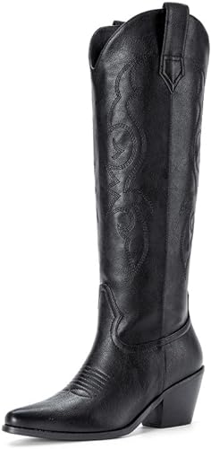 Photo 1 of Cowboy Boots for Women - Wide Calf Rhinestone Cowgirl Boots, Women Knee High Western Boots, Glitter Sparkly Ladies Tall Boots with Classic Embroidery and Side Zipper, Retro Classic Country Boots Pull On for Ladies SIZE 8