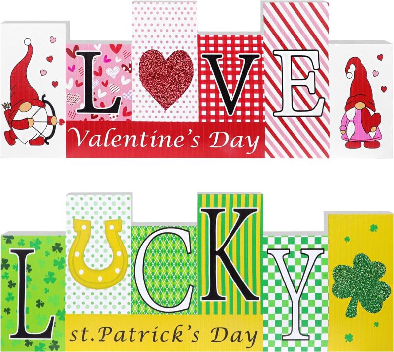 Photo 1 of 
Reversible Valentine's Day/St. Patrick’s Day Decorations Wooden Sign, Double-Sided Valentines & St. Patrick’s Day Theme Farmhouse Table Centerpiece...