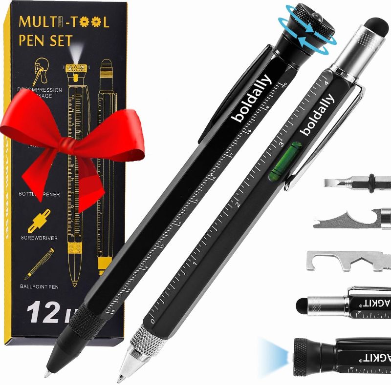 Photo 1 of Multi Tool Pen Set 9 in 1 Multitool pen Combines Ballpoint Pen Screen Stylus Bottle Opener Screwdriver Ruler Bubble Level LED Light,Gifts for Chrismas/Birthday Gifts for Men/Dad/Kids