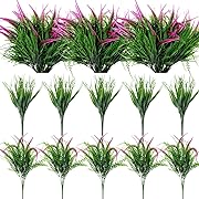 Photo 1 of 12 Bundles Artificial Plants Flowers Artificial Outdoor Plants Fake Plants Artificial Green Shrubs Adjustable Faux Grass Decorative for Porch Window Indoor Outside