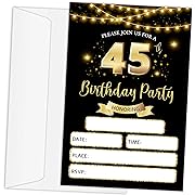 Photo 1 of RLCNOT 45th Birthday Invitations Cards with Envelopes Set of 20 - Classic Black Gold Birthday Party Invitations 