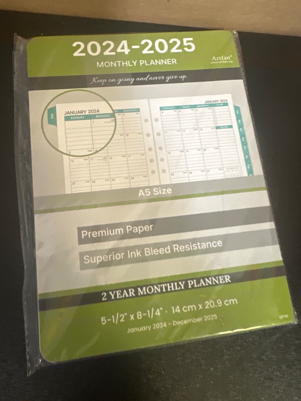 Photo 2 of 2024-2025 Monthly Planner Refills - Monthly Planner Refills 2024-2025 from Jan.2024 to Dec.2025, 5-1/2" x 8-1/2", A5 Planner Refills, 2024-2025 Weekly & Monthly Planner Refills with 7-Hole Punched - Green