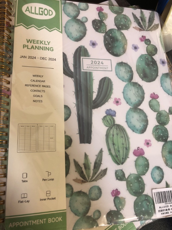 Photo 2 of Appointment Book 2024 Weekly & Monthly Planner 8.5"x11", Large Schedule Planner 2024 Daily Hourly Planner Appointment with Spiral Bound, 15 Minute Increments, Tabs, Pocket, Cactus