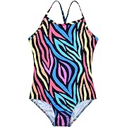 Photo 1 of Size 8T--HOOBABE Big Girls One Pieces Swimsuit Summer Beachwear Quick Dry Bathing Suits Colorful Irregular Stripes 8T