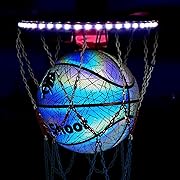 Photo 1 of YeahShoot Holographic Basketball Size 7, Glowing Leather Basketball with Pump, Indoor Outdoor Night Basketball Gifts (29.5in)