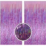 Photo 1 of AIBIIN 2pcs Pink and Purple Fringe Backdrop Light Purple Birthday Decoration Tinsel Party Backdrop Foil Fringe Curtain Tinsel Streamers