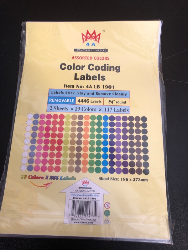Photo 2 of 4A Color Coding Labels Dot Labels, 16 Colors, 3/4" Round, Removable Labels, Round Labels, 70 Labels/Sheet, 4 Sheets/Color, 4480 Labels Total, 4A LB 1901