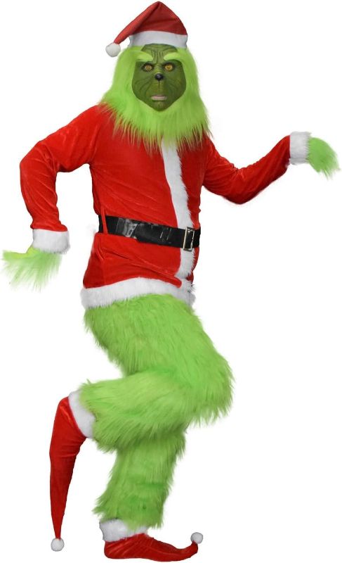 Photo 1 of Christmas Green Big Monster Costume,  Luxury Green Furry Santa Suit for Men and Women Suit 2XL-3XL