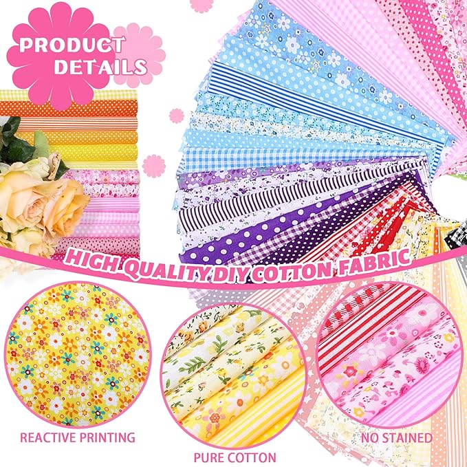 Photo 1 of  10 x 10 Inches Cotton Fabric Square No Repeat Patchwork Fabrics Cotton Printed Craft Fabric Patchwork Bundles Quilting Fabric Craft for DIY Sewing 