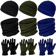 Photo 1 of 9 Pieces Men Fleece Winter Beanies Neck Warmer and Windproof Gloves Set Fleece Warm Thermal Accessories for Cold Weather (Assorted Color)