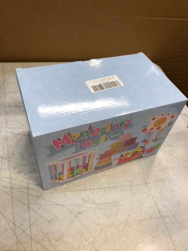 Photo 1 of 5 In 1 Baby Montessori Toys 6+ Months,Sorting&Stacking Toys For Infant&Toddler,Include Shape Sorter&Sensory Bin,Pull String Toys,Stacking Blocks&Cups,Baby Sensory Book,Christmas & Birthday Gift Baby Toys