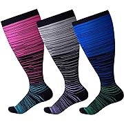 Photo 1 of Mirelux 3 Pairs Plus Size Compression Socks for Women Men Wide Calf 20-30mmHg Extra Large Knee High Socks Support for Nurses Medical Pregnant Travel Circulation