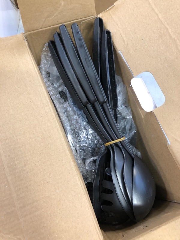 Photo 1 of Non-Stick Cookware Set, Portable Lightweight Cast Iron Pots and Pans with Glass Lids and Nylon Utensils - 13 Piece Set, Black