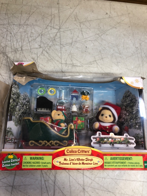 Photo 2 of Calico Critters Mr. Lion's Winter Sleigh, Limited Edition Seasonal Holiday Set with 2 Collectible Doll Figures and Accessories