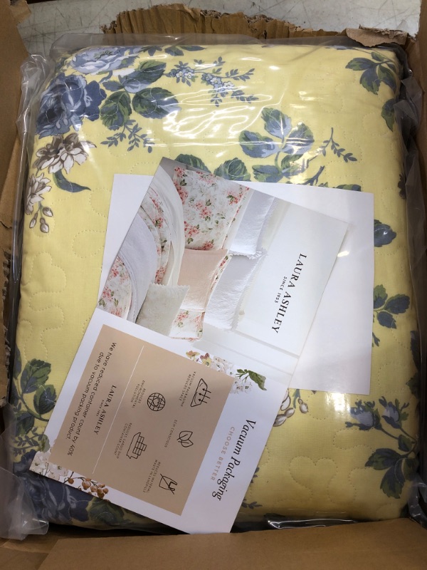 Photo 2 of Laura Ashley Home Linley Collection Quilt Set-100% Cotton, Reversible, Lightweight & Breathable Bedding, Pre-Washed for Added Softness, King, Pale Yellow