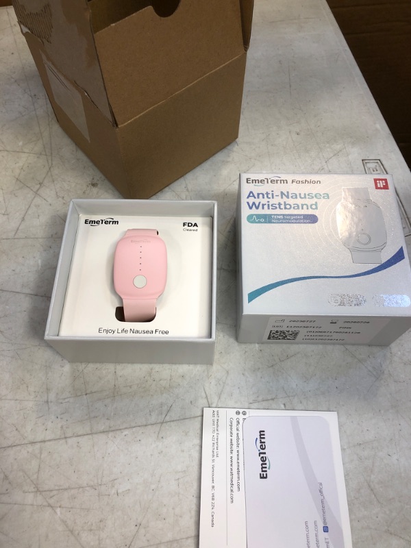 Photo 2 of EmeTerm Fashion FDA Cleared Relieve Nausea Electrode Stimulator Morning Sickness Motion Travel Sickness Vomit Relief Rechargeable No Gel Drug Free Wrist Bands Without Side Effects (Pink)