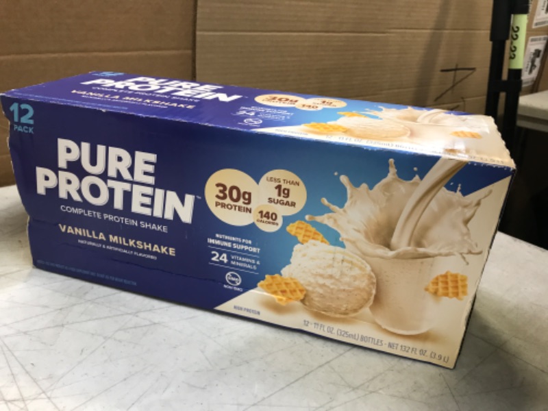 Photo 2 of Best by 12/2024---Pure Protein Vanilla Protein Shake, 30g Complete Protein, Vitamins A, C, D, and E plus Zinc to Support Immune Health, Ready to Drink and Keto-Friendly, 11oz Bottles, 12 Pack Vanilla Milkshake - Cartons 11 Fl Oz (Pack of 12)