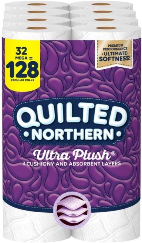 Photo 1 of Quilted Northern Ultra Plush Toilet Paper, 32 Mega Rolls = 128 Regular Rolls, 3-Ply Bath Tissue (Packaging May Vary), 8 Count (Pack of 4)
