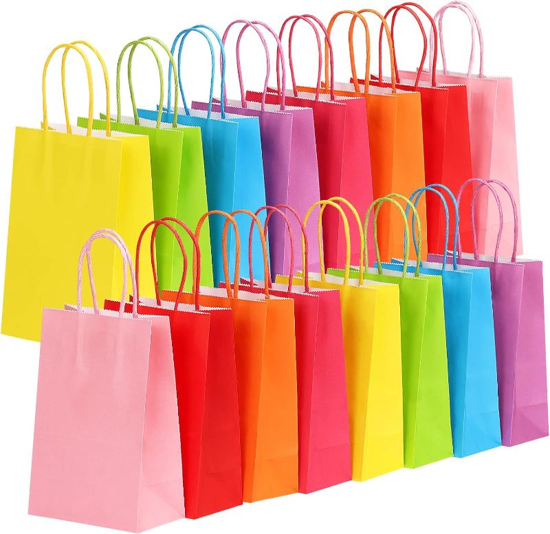 Photo 2 of Moretoes 24pcs Party Favor Bags Bulk, 8 Colors Goodie Bags with Handles, Rainbow Small Gift Bags for Wedding, Baby Shower, Birthday, Party Supplies and Gifts
