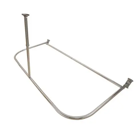 Photo 1 of 60 x 25 in. Rustproof Aluminum D Shape Shower Rod with Ceiling Support for Freestanding Tubs&#44; Brushed Nickel
